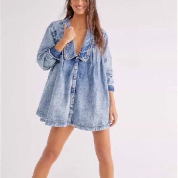 FREE PEOPLE DENIM MINI TUNIC - Picture 1 of 2
